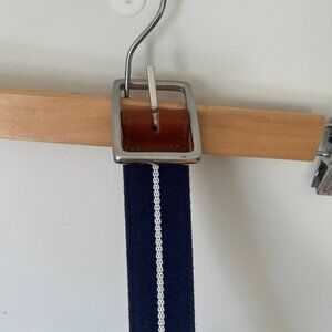 Reversible Vineyard Vines Belt - sz 34 - Navy/White stripe and Brown Leather